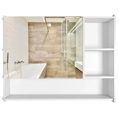 Large Bathroom Mirror Cabinet with 5 Spacious Shelves - White - All India Decor