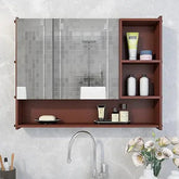 Large Bathroom Mirror Cabinet with 5 Spacious Shelves - Solid Brown - All India Decor