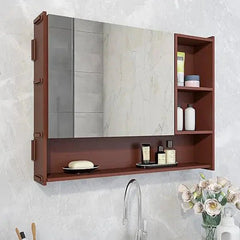 Large Bathroom Mirror Cabinet with 5 Spacious Shelves - Solid Brown - All India Decor