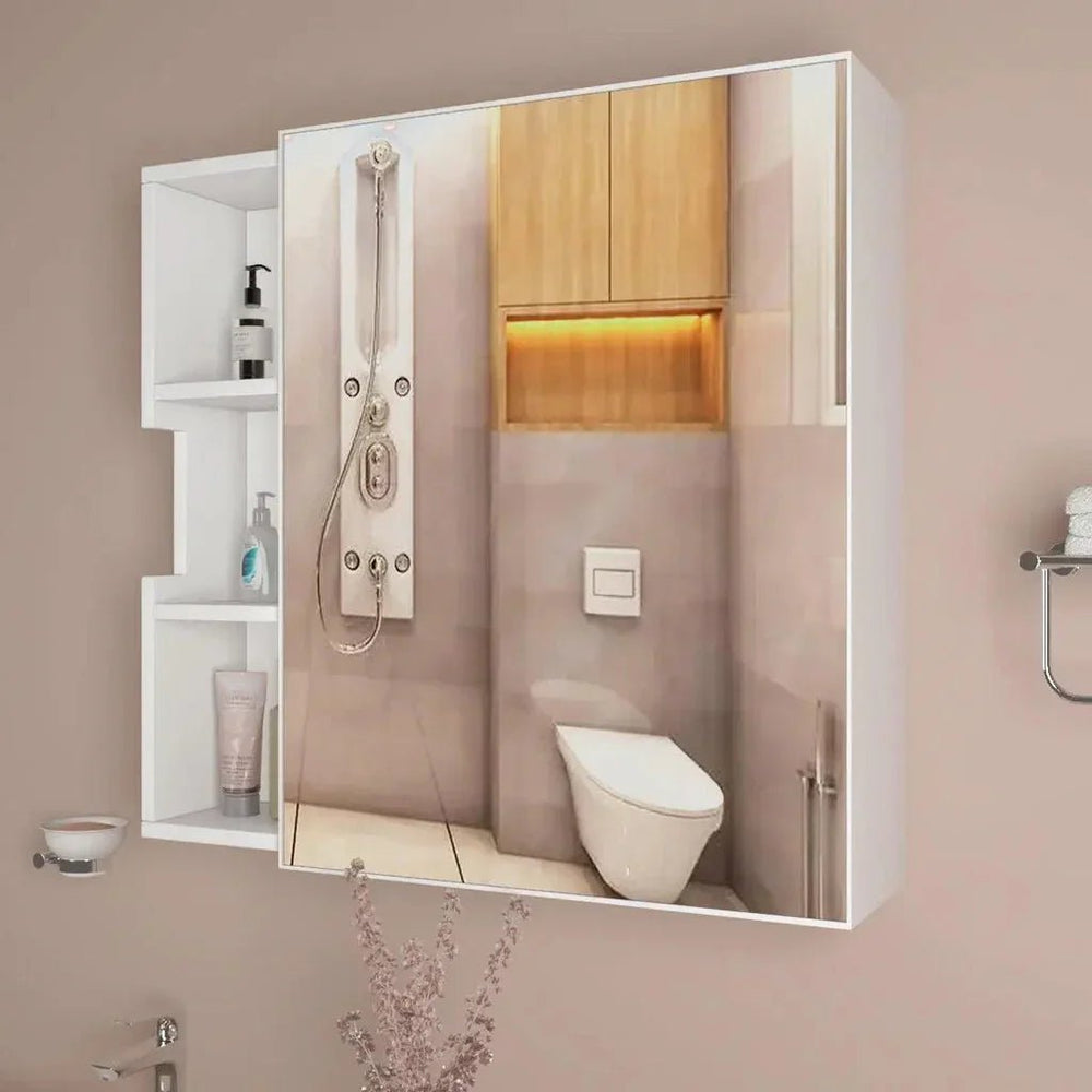 Chic Wooden Bathroom Cabinet with 3 Open Shelves - White - All India Decor