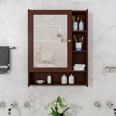 Spacious Wooden Bathroom Mirror Cabinet with 6 Shelves - Brown - All India Decor