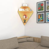 Diamond Shape Wood Corner Wall Shelf / Book Shelf, Oak Finish - All India Decor