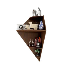 Diamond Shape Wood Corner Wall Shelf / Book Shelf, Walnut Finish - All India Decor