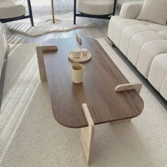 Wooden coffee table with a modern living room setting