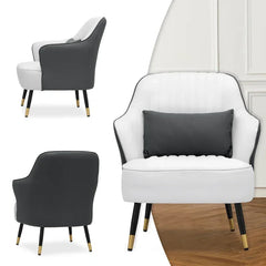 Grey White Havya Faux Leather Arm Chair - All India Decor