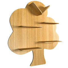 Tree Backlit Wood Wall Shelf / Book Shelf / Night Light, Light Oak Finish - All India Decor