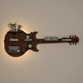 Guitar Backlit Wood Wall Shelf / Book Shelf / Night Light, Walnut Finish - All India Decor