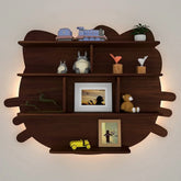 Cat Shape Backlit Wood Wall Shelf / Book Shelf / Night Light, Walnut Finish - All India Decor
