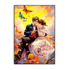 Young Couple Romantic Artwork Butterflies with Beautiful Sky Colorful Artwork Valentines Day Love Canvas Wall Paintings & Arts Gallery - All India Decor