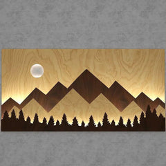 Layred Mountain Pallat Woood Art with Backlit Wood Wall Décor / Night Light, Walnut or Oak Finish - All India Decor