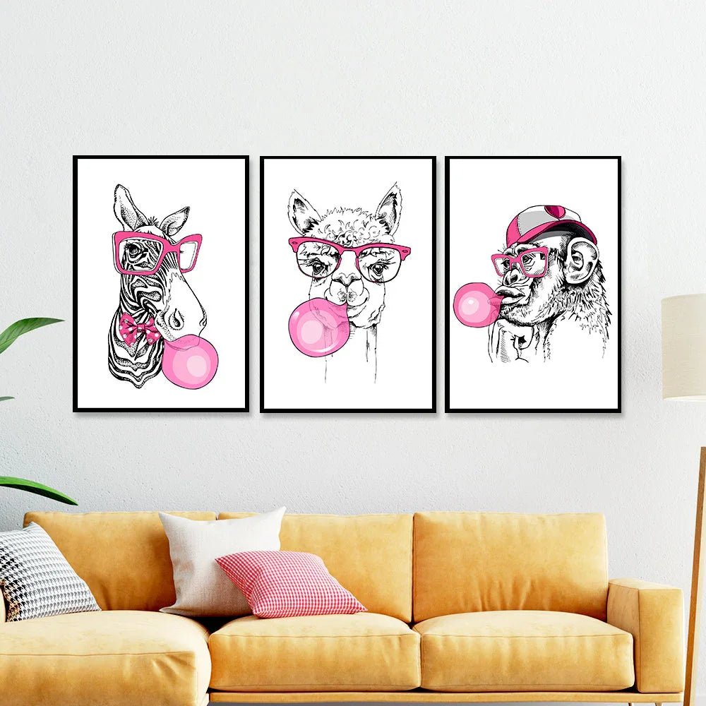 Perky Bubble Gum Animal Wall Frame Set of 3 - All India Decor