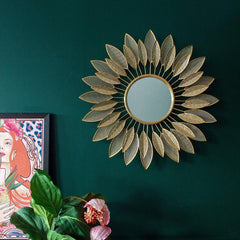 Golden Metal Leaves Wall Mirror - All India Decor