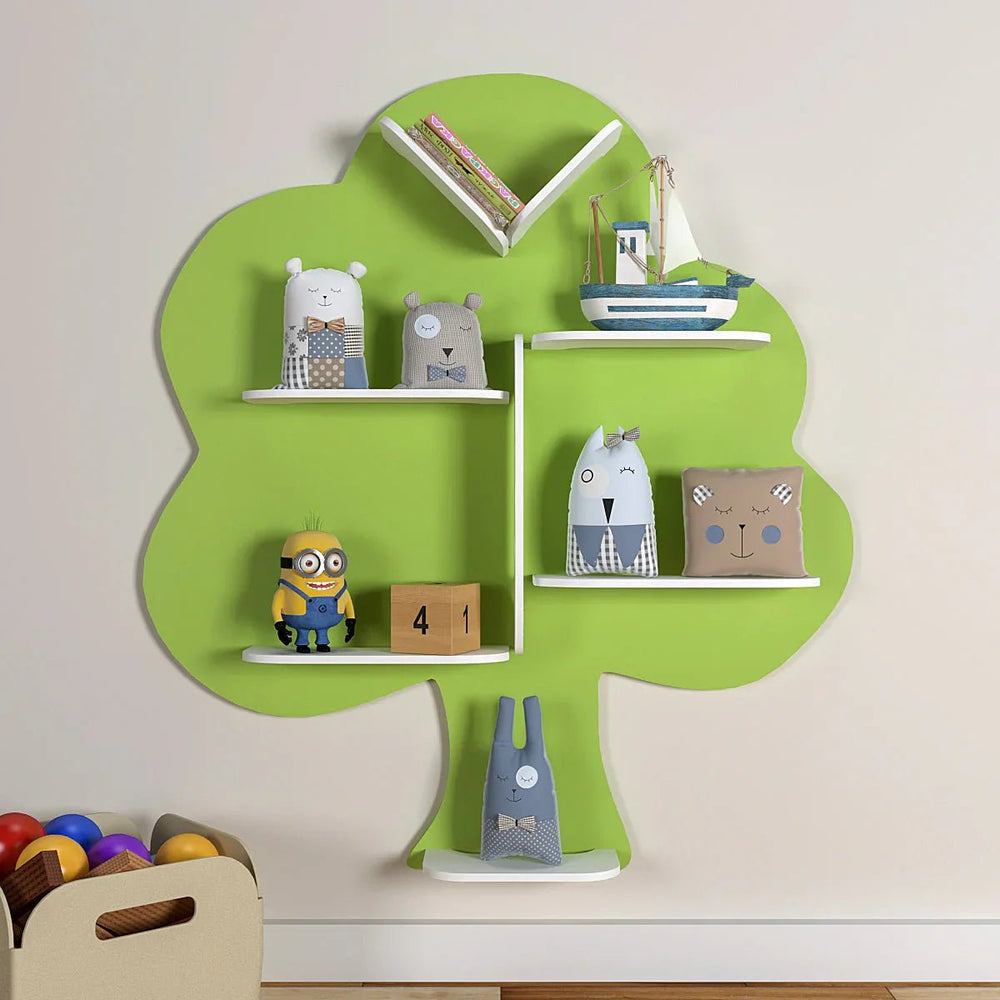 Tree - Shaped Wooden Wall Shelf for Kids (Green) - All India Decor