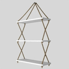 Cross Rope Wooden Wall Hanging Planter Shelf (White Color) - All India Decor