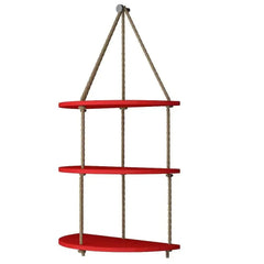 Wooden Wall Hanging Planter Shelf with Rope Three Layers(Red) - All India Decor