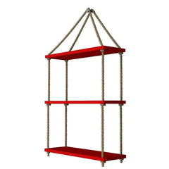 Planter Shelf Wooden Wall Hanging with Rope (Red Color) - All India Decor