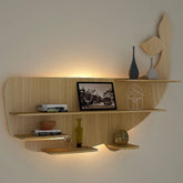 Whale Backlit Wood Wall Shelf / Book Shelf / Night Light, Light Oak Finish - All India Decor