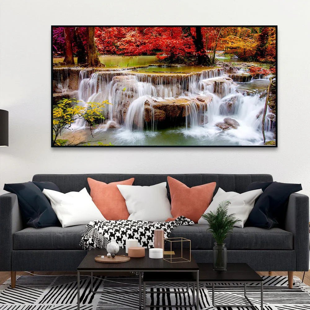Gorgeous Autumn Forest Waterfall Canvas Wall Paintings & Arts - All India Decor