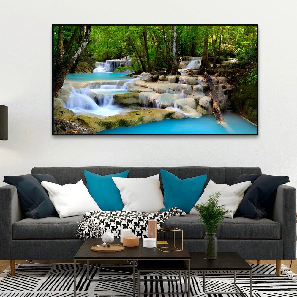 Beautiful Nature Waterfall Vastu Painting Poster Canvas Printed Wall Paintings & Arts - All India Decor