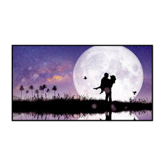 Couple Kissing Against The Full Moon, Unframed Premium Canvas Wall Paintings & Arts - All India Decor