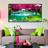 Beautiful Modern Art, Abstract Swan Waterfall Lotus Canvas Paintings & Arts - All India Decor