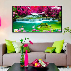 Beautiful Modern Art, Abstract Swan Waterfall Lotus Canvas Paintings & Arts - All India Decor