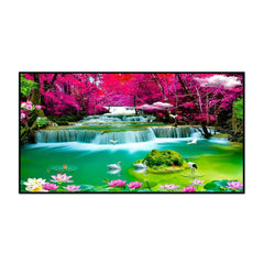 Beautiful Modern Art, Abstract Swan Waterfall Lotus Canvas Paintings & Arts - All India Decor