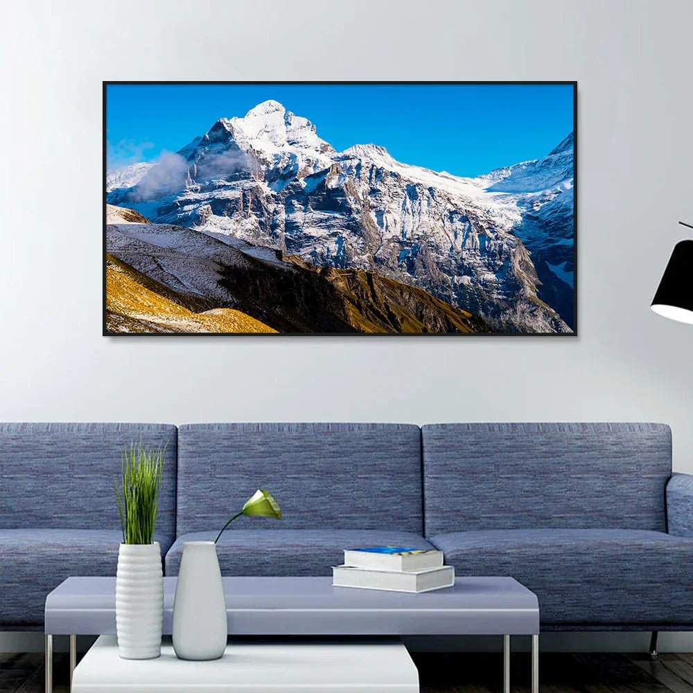 Panoramic Mountains Covered with Snow Under a Clear Blue Sky Canvas Printed Wall Paintings & Arts - All India Decor