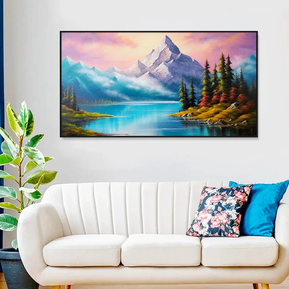 Beautiful Mountains with River Flow Landscape Canvas Printed Wall Paintings & Arts - All India Decor
