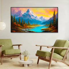 Beautiful Panoramic Design Mountains with River Flow Scenery Wall Paintings & Arts - All India Decor