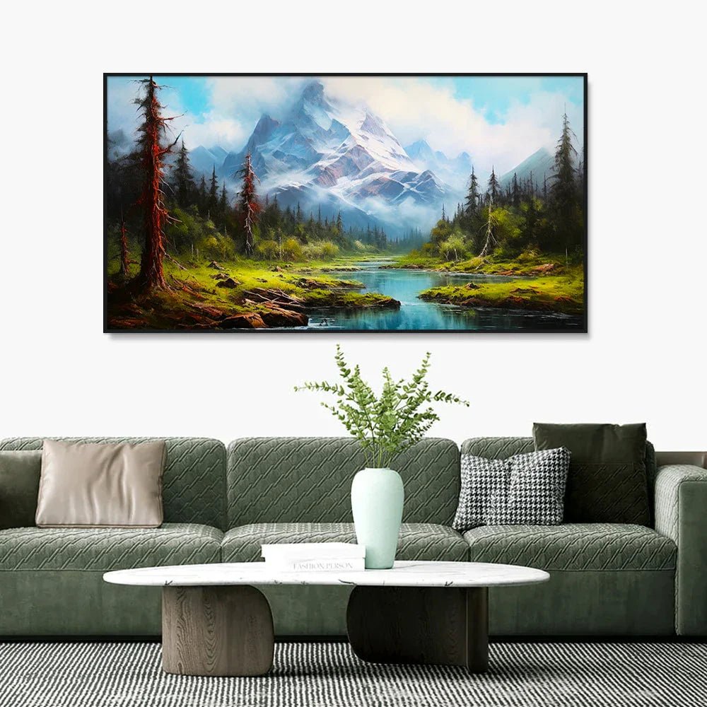 Mountain Lake With a Reflection of Mountains and Trees Scenery Wall Paintings & Arts - All India Decor