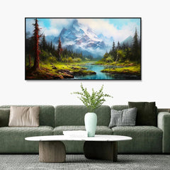 Mountain Lake With a Reflection of Mountains and Trees Scenery Wall Paintings & Arts - All India Decor