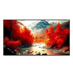 Beautiful Autumn Landscape in Red Yellow Tones with Bright Mountain River Wall Painting & Art - All India Decor