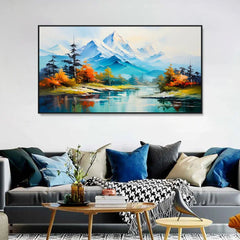 Panoramic Mountain Lake with Fall Foliage Canvas Printed Wall Paintings & Arts - All India Decor