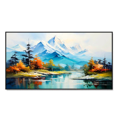 Panoramic Mountain Lake with Fall Foliage Canvas Printed Wall Paintings & Arts - All India Decor