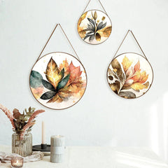 Artistic Brushed Leaves Round Framed Wall Art Set of 3 - All India Decor