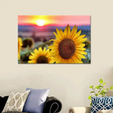 Sunflower With Sunset Scenery Canvas Prints Wooden Wall Painting - All India Decor