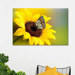 Sunflower With Butterfly Canvas Prints Wooden Wall Painting - All India Decor