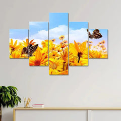 Sunflower Garden With Butterfly 5 Pieces Canvas Print Wall Painting - All India Decor