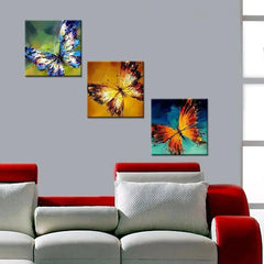 Beautiful Colorful Butterflies Canvas Print 3 Pieces Wall Painting Stretched and Framed on Wood - All India Decor