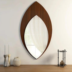 Beautiful Leaf Design Decorative Wooden Wall Mirror - All India Decor