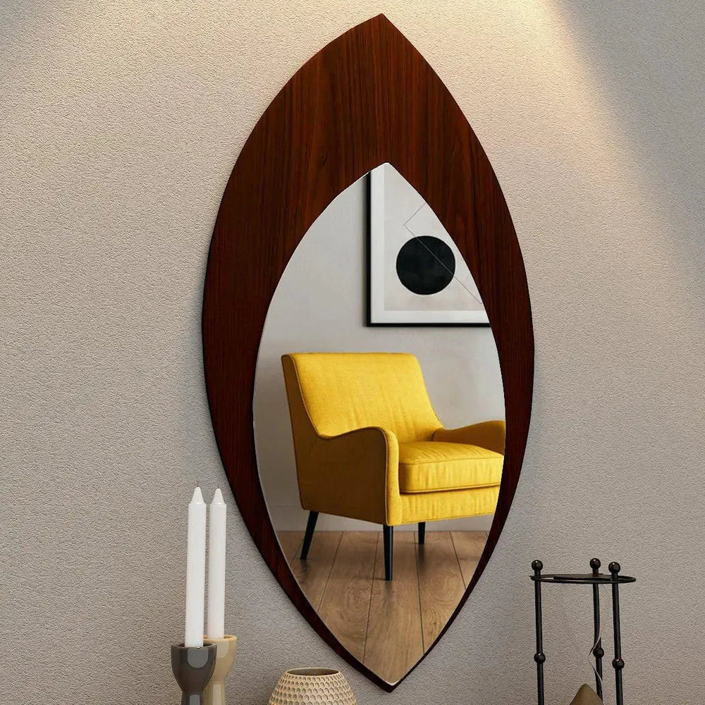 Beautiful Leaf Design Decorative Wooden Wall Mirror - All India Decor