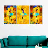 Dancing Ballerina Wall Art Wooden Framed 3 Pieces Canvas Painting - All India Decor