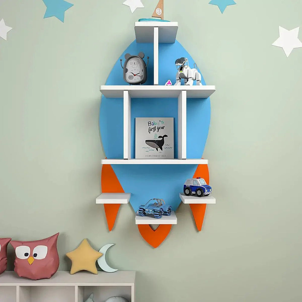 Rocket Shape Kids Wall Storage Shelves - All India Decor