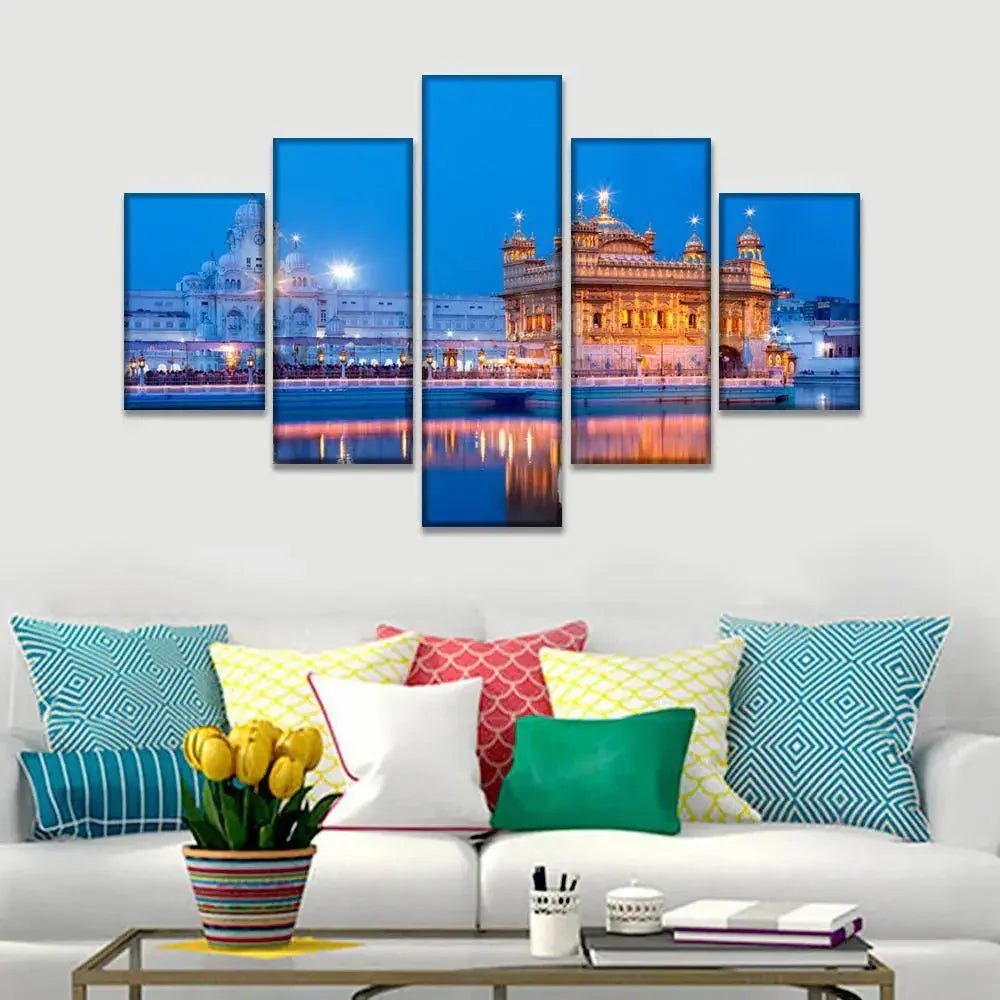 Golden Temple Wooden Framed 5 Pieces Canvas Wall Painting - All India Decor