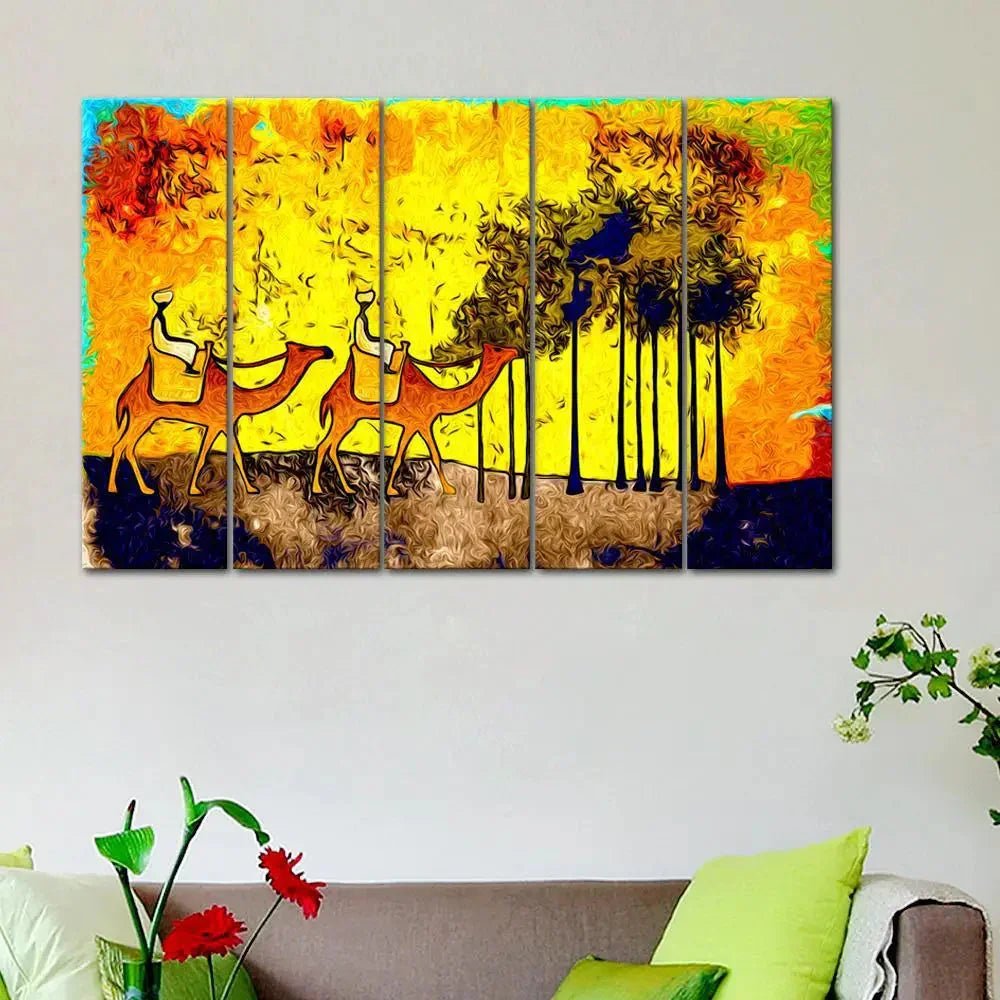 Two Riding Camels 4 Pieces Wall Painting - All India Decor