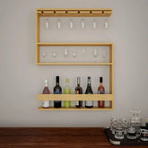 Modern MDF Bar Wall Shelf / Mini Bar Cabinet in Oak Finish - All India Decor