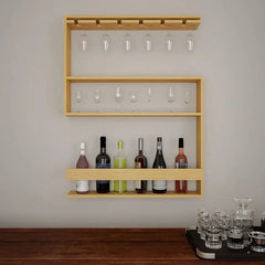 Modern MDF Bar Wall Shelf / Mini Bar Cabinet in Oak Finish - All India Decor