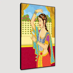 Beautiful Queen Madhubani Painting / Canvas Print Stretched on Wood Bars 61 x 41cm - All India Decor