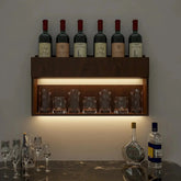 Modish Backlit MDF Bar Wall Shelf / Mini Bar Cabinet in Walnut Finish - All India Decor
